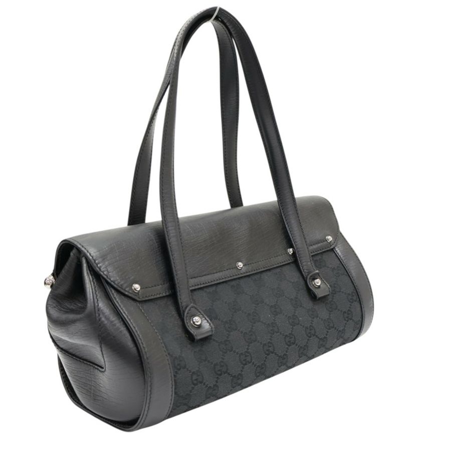 黑色 GG帆布 Bamboo Bullet 肩背包【GUCCI 古馳】 111713-1