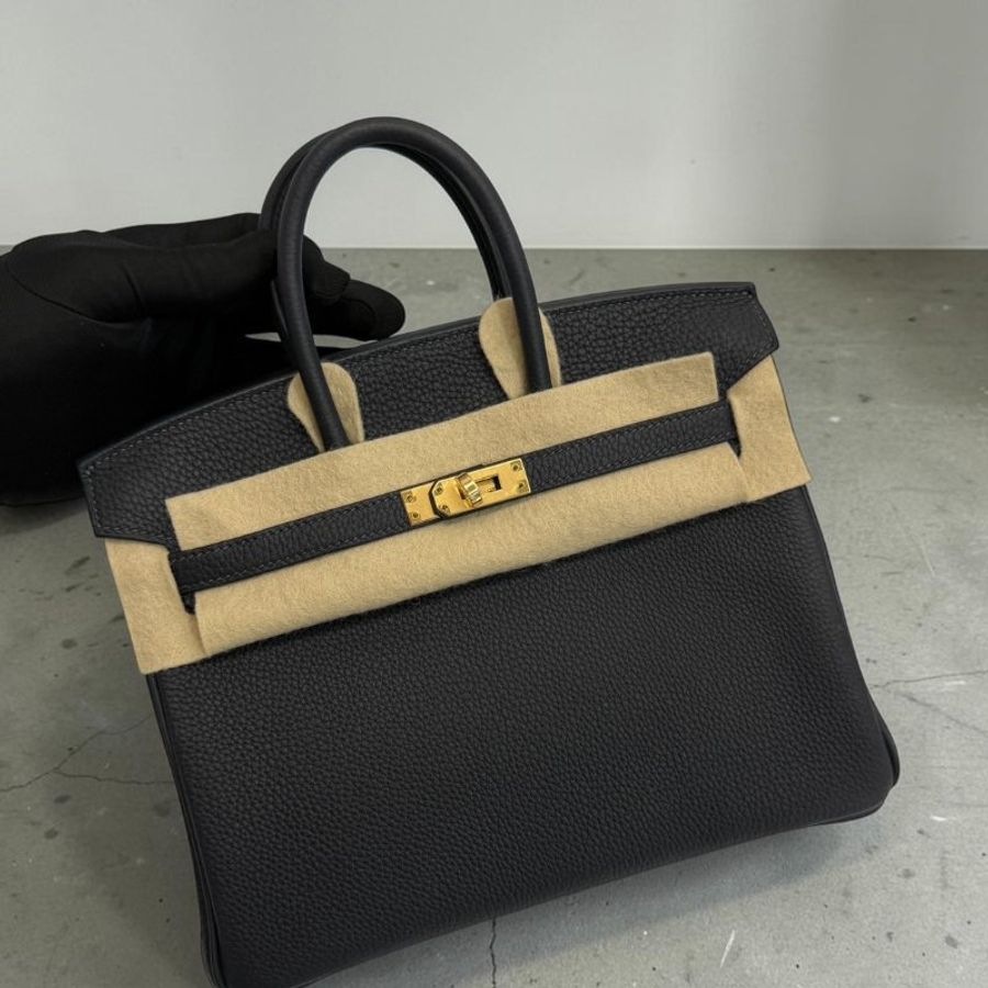 Hermes Birkin25 金釦 膠膜未撕 W刻 Togo皮 臺灣購證正本 全配-16