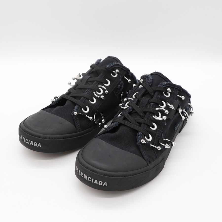 帥氣🕶 (未使用♥️閒置品) Balenciaga巴黎世家 黑色 鉚釘鉤環 帆布 拖鞋 EU42-1