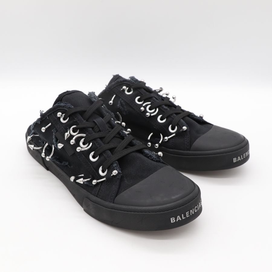 帥氣🕶 (未使用♥️閒置品) Balenciaga巴黎世家 黑色 鉚釘鉤環 帆布 拖鞋 EU42-3