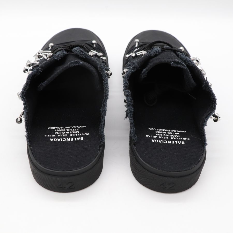 帥氣🕶 (未使用♥️閒置品) Balenciaga巴黎世家 黑色 鉚釘鉤環 帆布 拖鞋 EU42-6