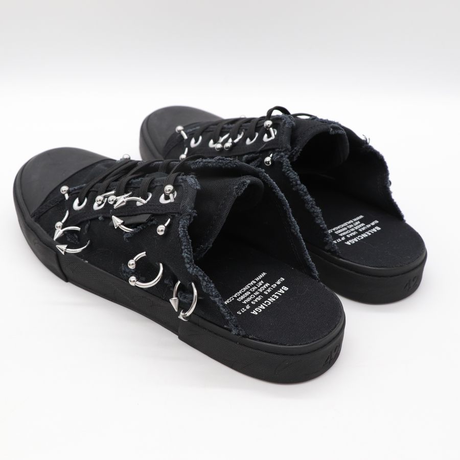帥氣🕶 (未使用♥️閒置品) Balenciaga巴黎世家 黑色 鉚釘鉤環 帆布 拖鞋 EU42-7