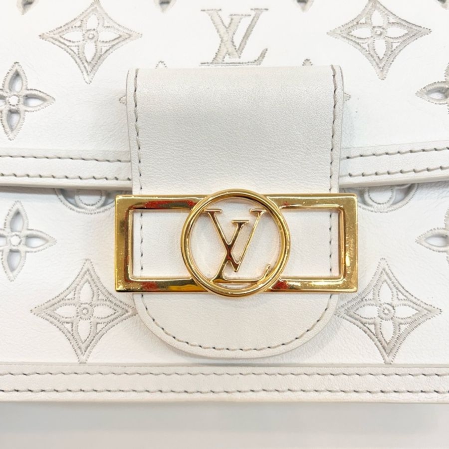 98新🆕Louis Vuitton/路易威登 達芙妮網球系列法棍白色全皮鏤空單肩包斜挎包雙肩帶 芯片款 金扣 ✅正品-8