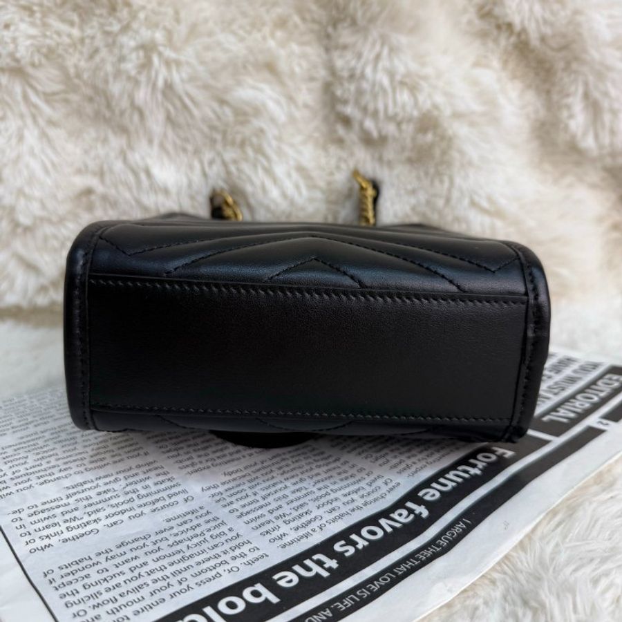 GUCCI 馬蒙 Marmont 托特包 黑色 波浪紋 牛皮 mini 16-3