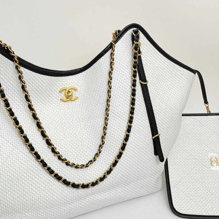 CHANEL香奈兒 26C 拉菲草編織tote maxi超大號 托特包單肩包 金色五金💛正品-1