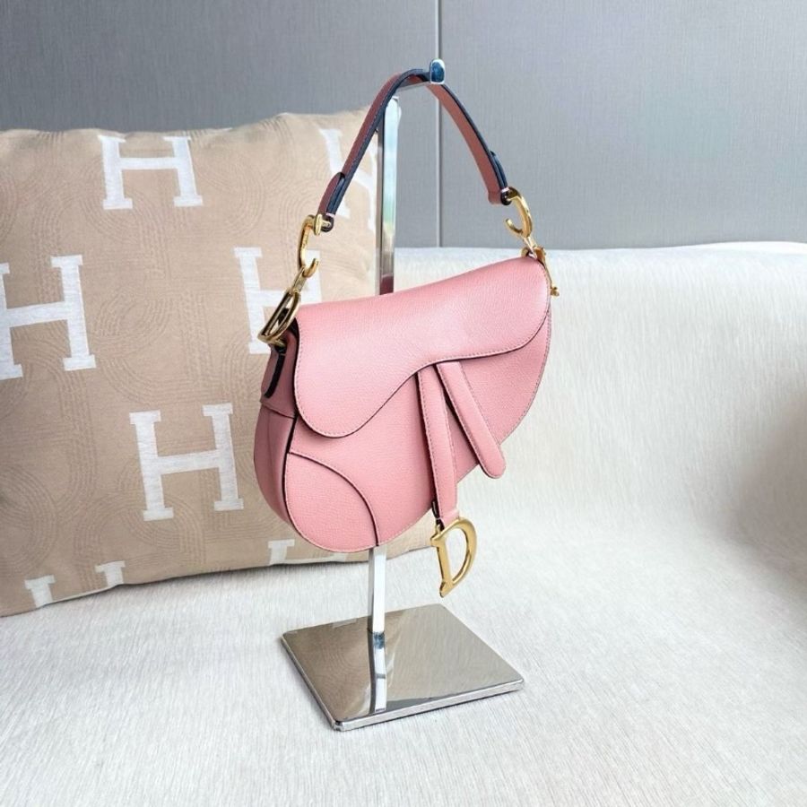 Dior 全皮馬鞍包小號 粉色牛皮 18*16*5 9新 配件塵袋-4