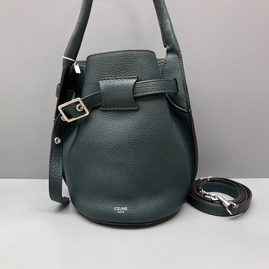 CELINE 賽琳 墨綠色荔枝紋Big bag水桶包 尺寸15*21-8
