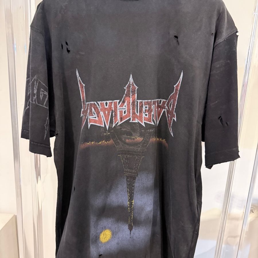 Balenciaga✨巴黎鐵塔倒置破壞做舊短袖上衣T 1碼-0