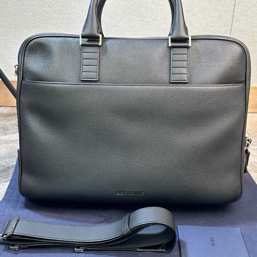 全新 Dior 迪奧 經典款字母logo 厚牛皮公文包 手提單肩斜挎包-6