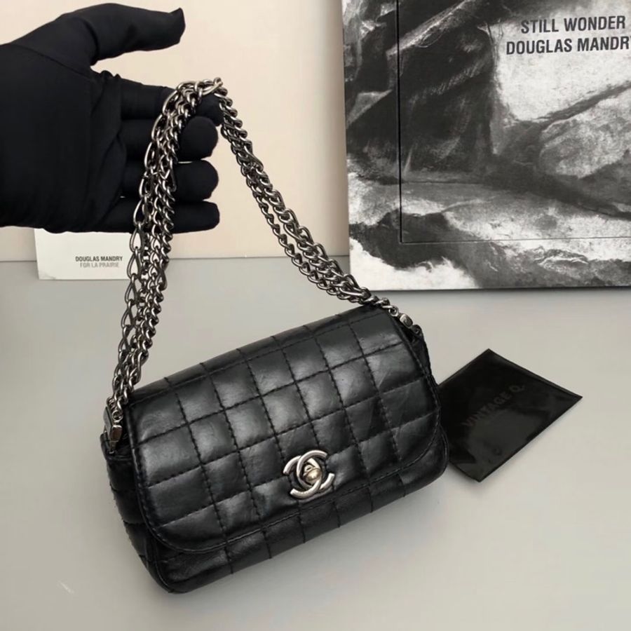 「JL精品代購」9新 Chanel 黑冰格mini cf 多鏈條肩背包-0