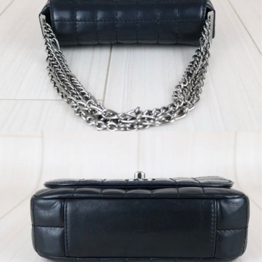 「JL精品代購」9新 Chanel 黑冰格mini cf 多鏈條肩背包-5