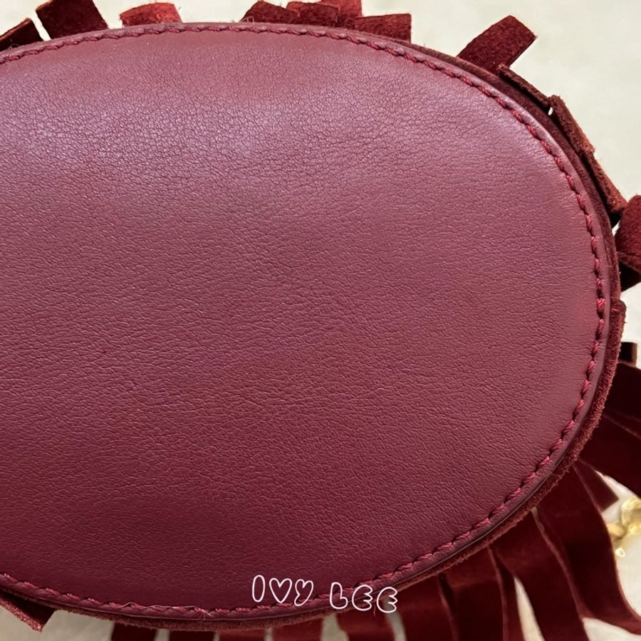BURBERRY 紅麂皮水桶包 流蘇線條造型 金鍊條 斜背包 肩背包 正品 二手精品-20
