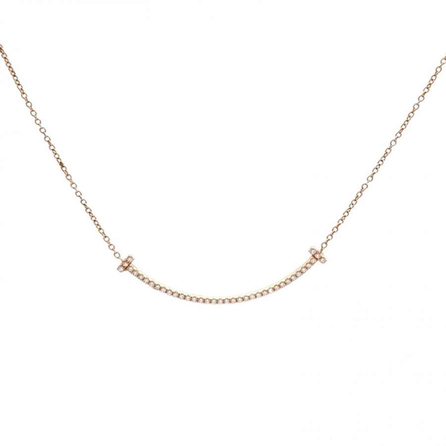 TIFFANY&CO TiffanyT微笑項鏈小號滿鑽18K玫瑰金/鑽石-0