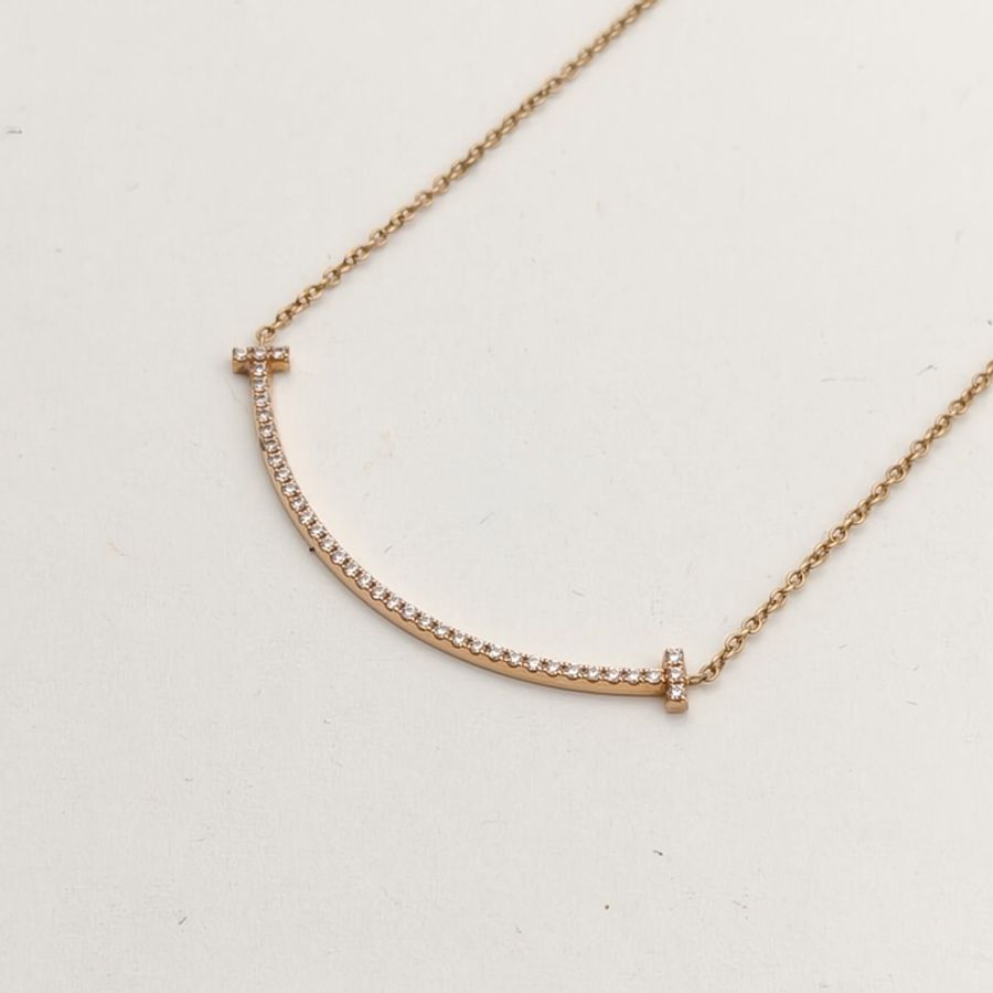 TIFFANY&CO TiffanyT微笑項鏈小號滿鑽18K玫瑰金/鑽石-1