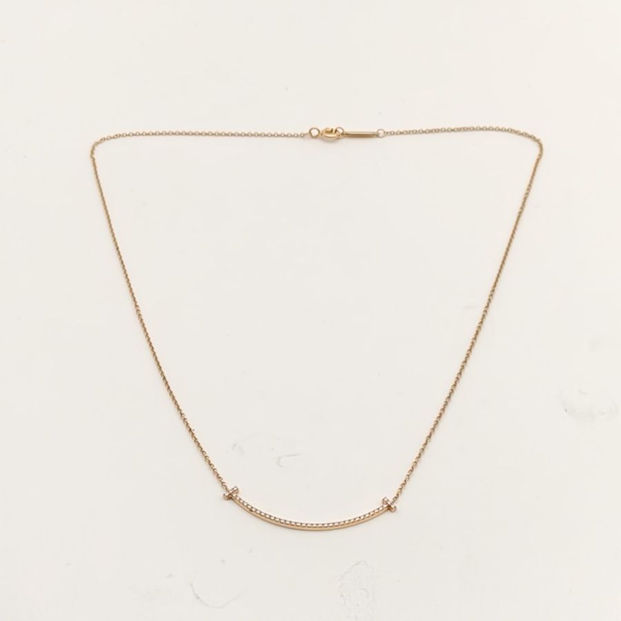 TIFFANY&CO TiffanyT微笑項鏈小號滿鑽18K玫瑰金/鑽石-3