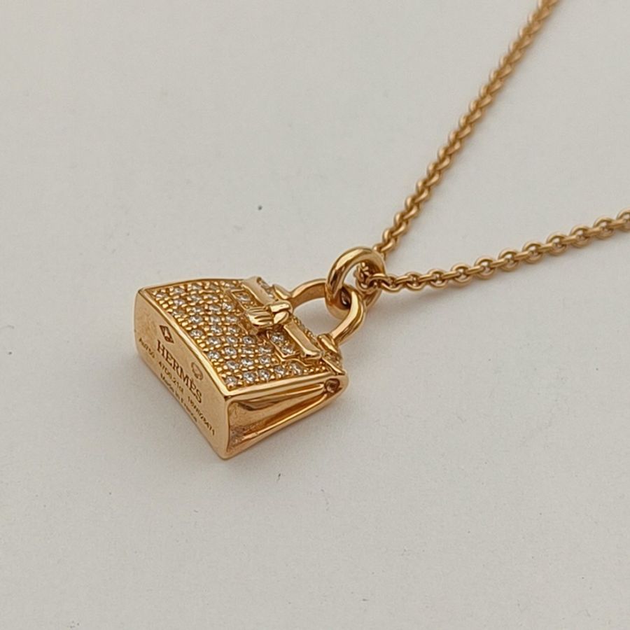 HERMES AmulettesKelly項鏈滿鑽18K玫瑰金/鑽石-1