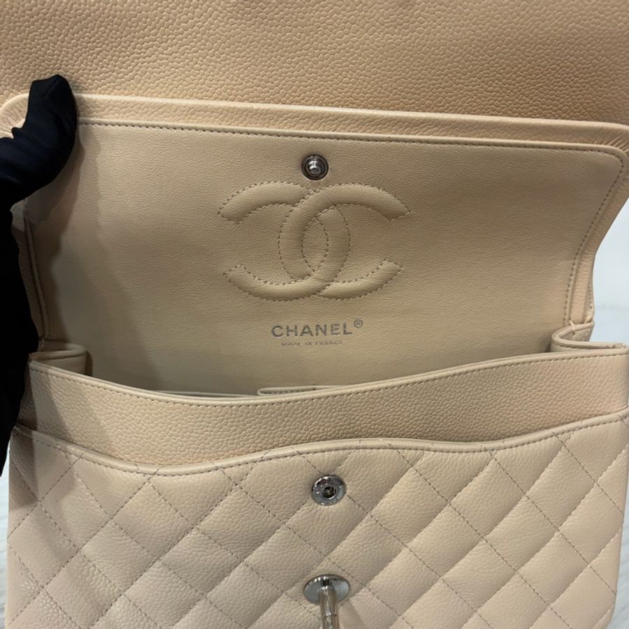 CHANEL A01112 coco 25 CF 奶茶色 膚色 荔枝皮 銀鍊 肩背包 口蓋包-40