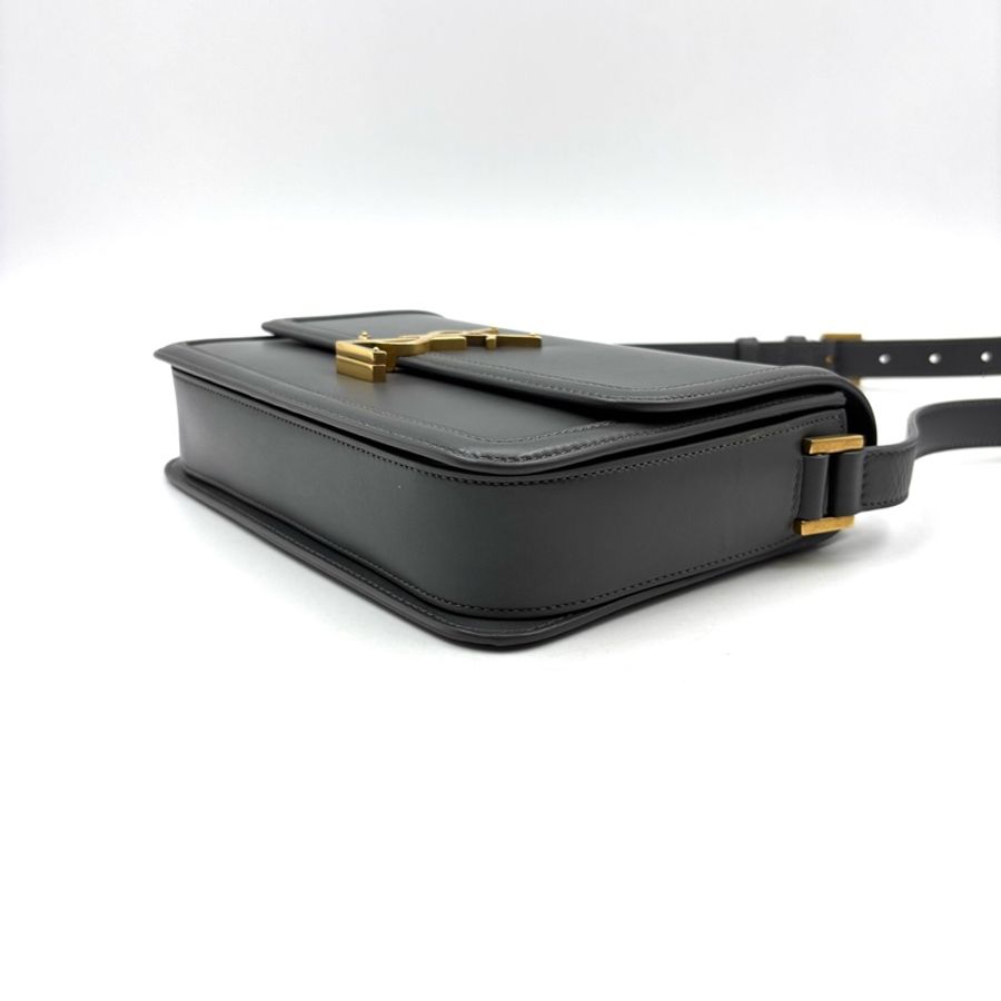 YSL聖羅蘭 SOLFERINO Box 金標Logo 皮革 豆腐包單肩斜挎包 可調節肩帶 灰色 中號 女款-7