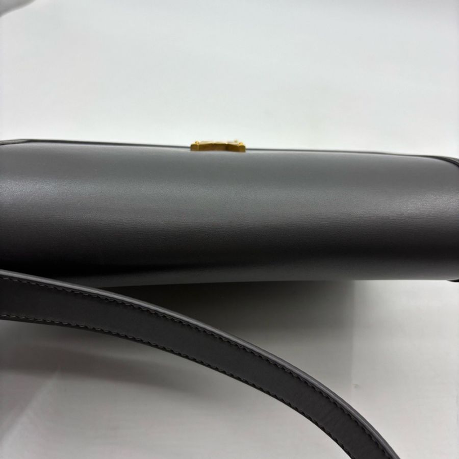 YSL聖羅蘭 SOLFERINO Box 金標Logo 皮革 豆腐包單肩斜挎包 可調節肩帶 灰色 中號 女款-18