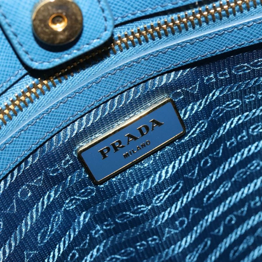 【日本直送】PRADA Galleria 手提包 Safiano 皮革 藍色 金色 正品 182011V-19