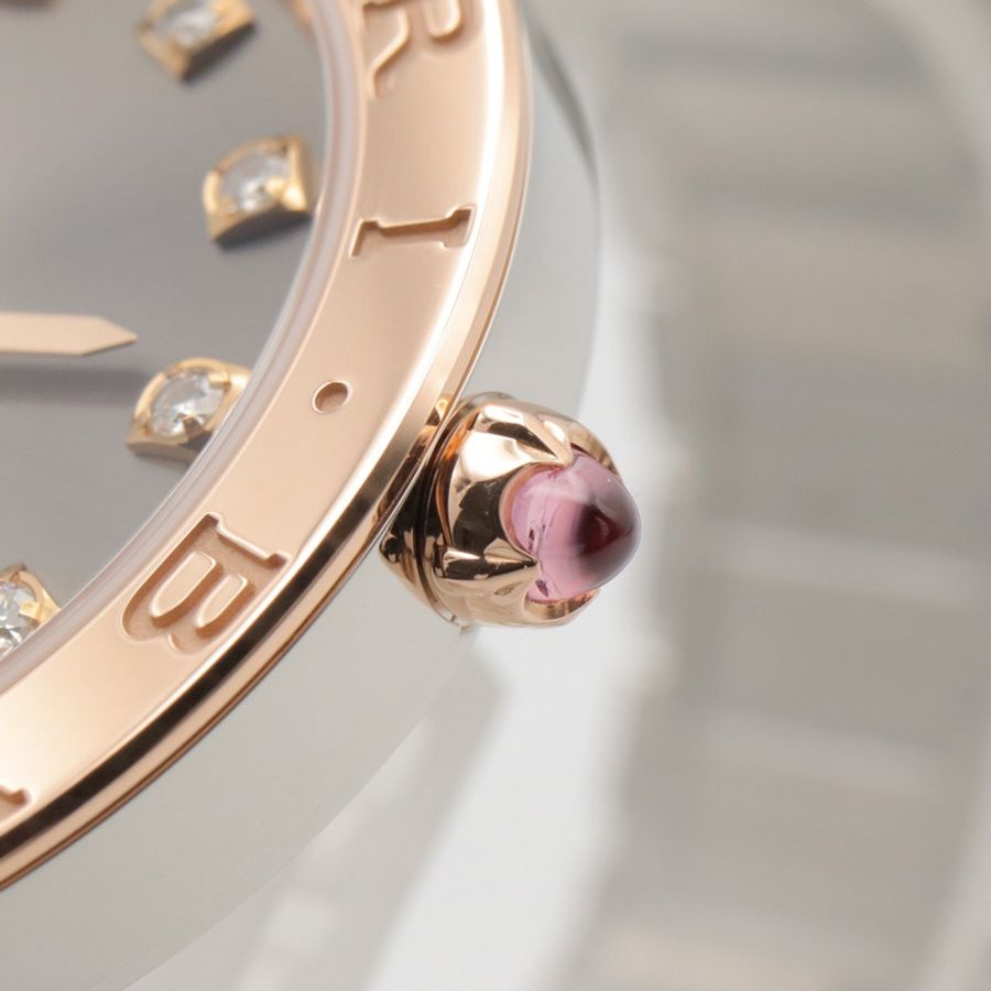 寶格麗 (BVLGARI) 女士腕錶,12 鑽,18K 玫瑰金 (PG) 精鋼,灰色錶盤,型號 BBP33SG-5