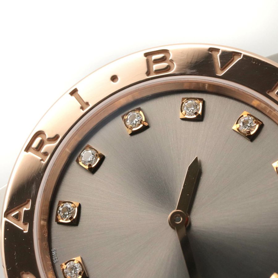 寶格麗 (BVLGARI) 女士腕錶,12 鑽,18K 玫瑰金 (PG) 精鋼,灰色錶盤,型號 BBP33SG-11