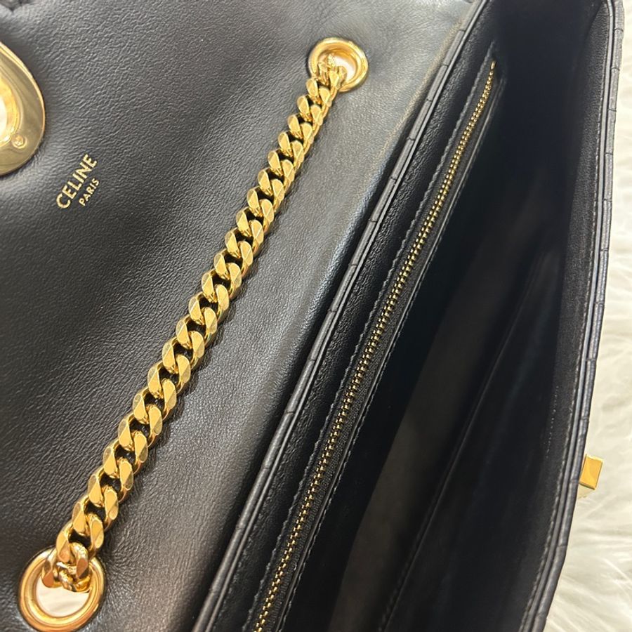 Celine 馬車 黑金 鏈條包-4