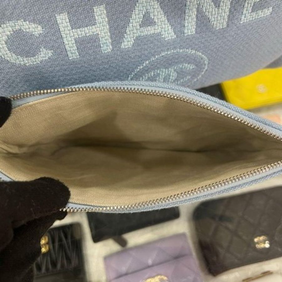 東區正精品㊣ CHANEL 全新香奈兒水藍色帆布沙灘包兩用包手提包肩背包購物袋中款RZ6463-14