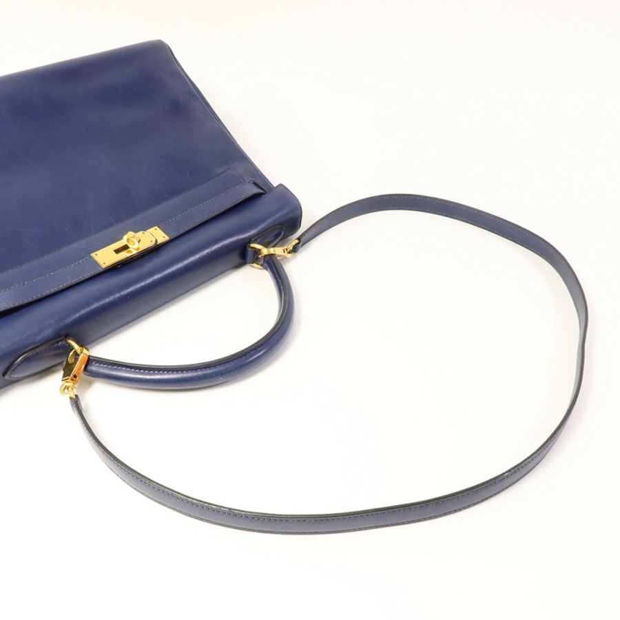 HERMES Box皮革Kelly 32手挽肩背兩用袋Blue-9