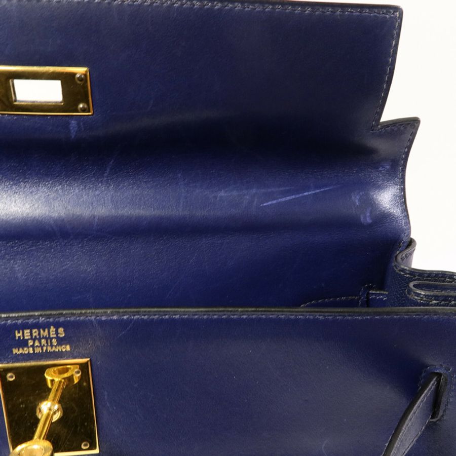 HERMES Box皮革Kelly 32手挽肩背兩用袋Blue-15