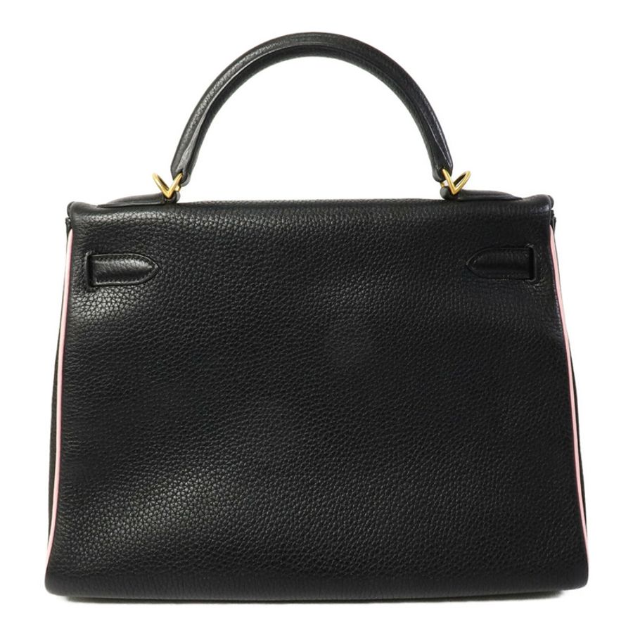 HERMES Togo皮革Kelly 32(Name mark)手挽肩背兩用袋Noir/Rose Sakura-2