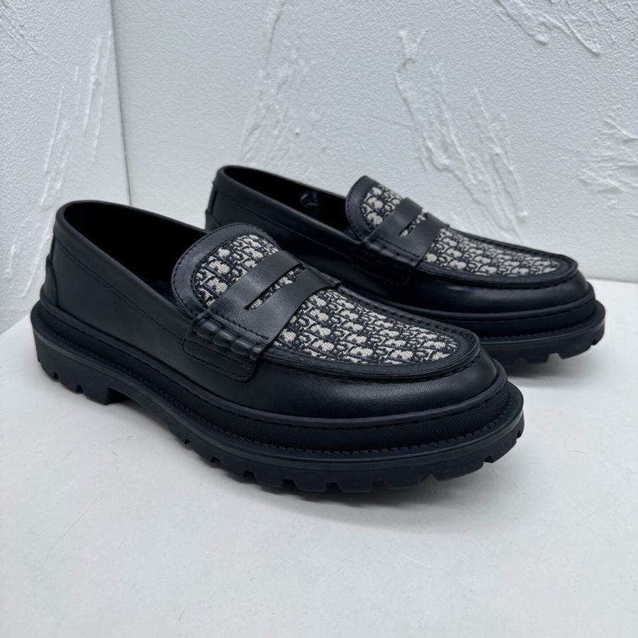 全新閒置Dior迪奧explorer loafer探險者黑色牛皮拼老花休閒皮鞋,尺碼40碼-2
