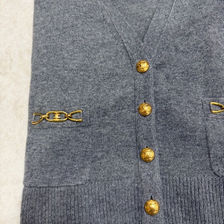 Celine 100% Cashmere 羊絨開襟外套 凱旋門logo-6
