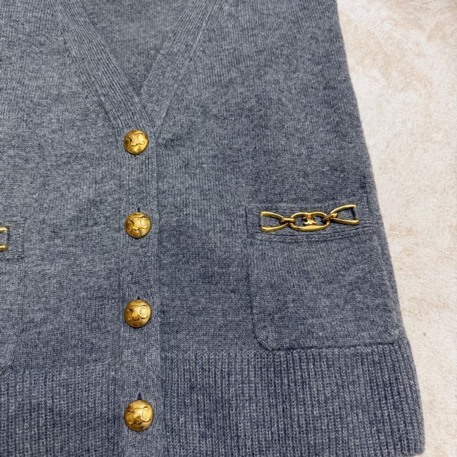 Celine 100% Cashmere 羊絨開襟外套 凱旋門logo-7