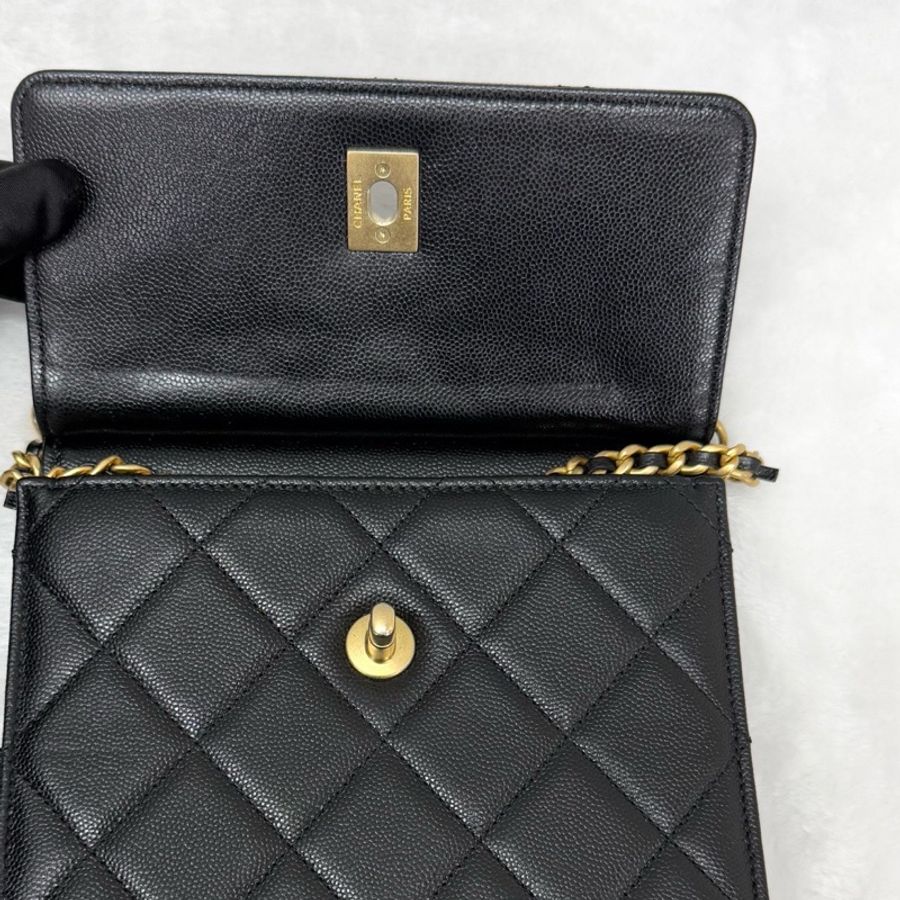 99新 Chanel 香奈兒 23A 黑金 菱格紋 斜挎包 芯片款 尺寸:20×21cm -9
