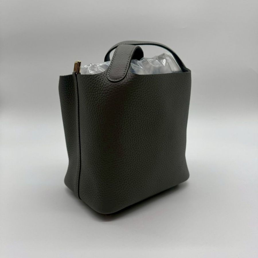 HERMES PICOTIN 18cm 積雨雲灰色全皮金釦水桶袋手提包小菜籃包 XH1319 18 W刻-0