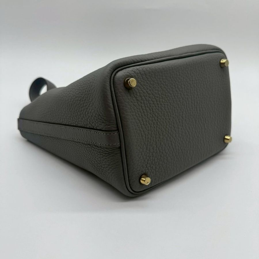HERMES PICOTIN 18cm 積雨雲灰色全皮金釦水桶袋手提包小菜籃包 XH1319 18 W刻-3
