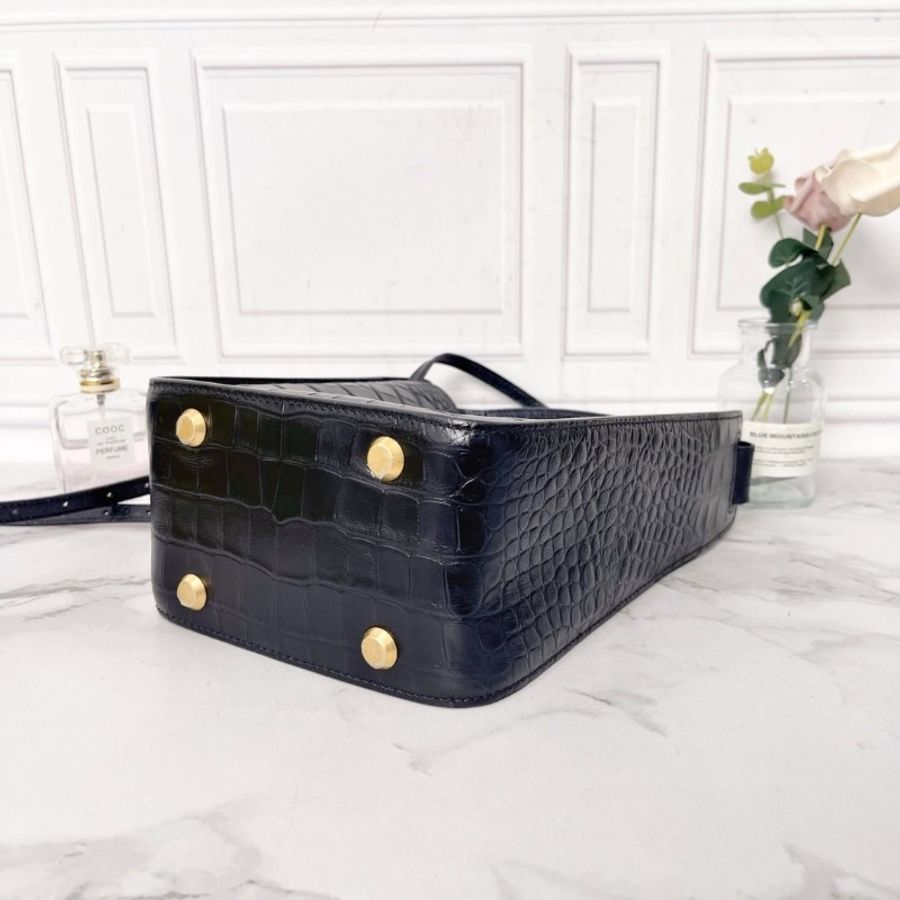Balenciaga 黑色鱷魚皮壓紋 tool tote 水桶包 17*9*23 9新 配件塵袋 肩帶 子母袋-5