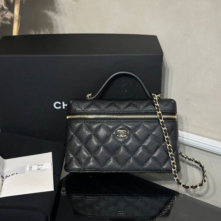CHANEL LP粒面牛皮手提飯盒包 - 黑金-10