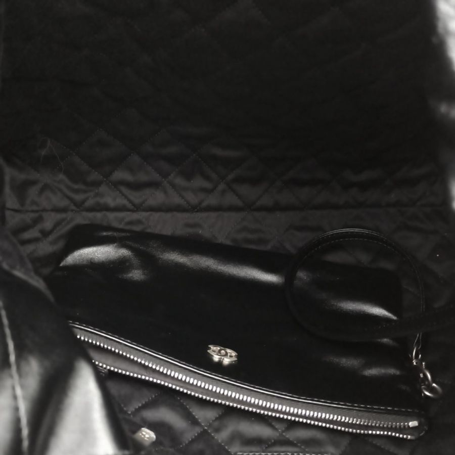 CHANEL 22BagTote托特包中號黑色牛皮晶片銀扣肩背包-4