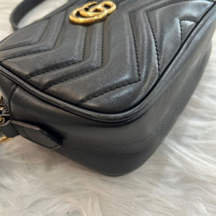Gucci marmont mini 黑色 皮革 肩背包-2