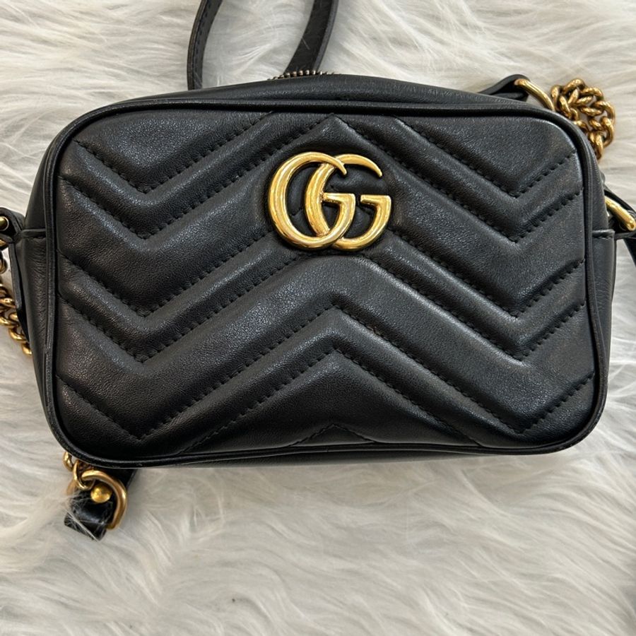 Gucci marmont mini 黑色 皮革 肩背包-5