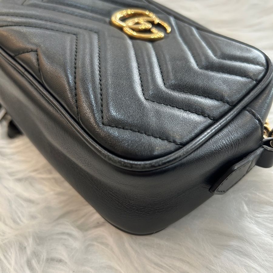 Gucci marmont mini 黑色 皮革 肩背包-9