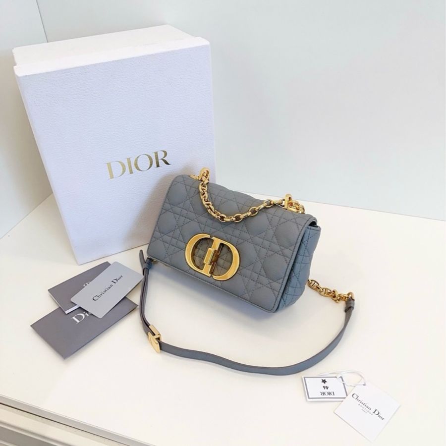 ✨Dior迪奧｜岩石灰金扣Caro戴妃鏈條包小號｜98新-3