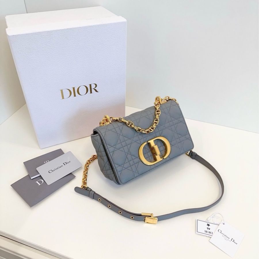 ✨Dior迪奧｜岩石灰金扣Caro戴妃鏈條包小號｜98新-7