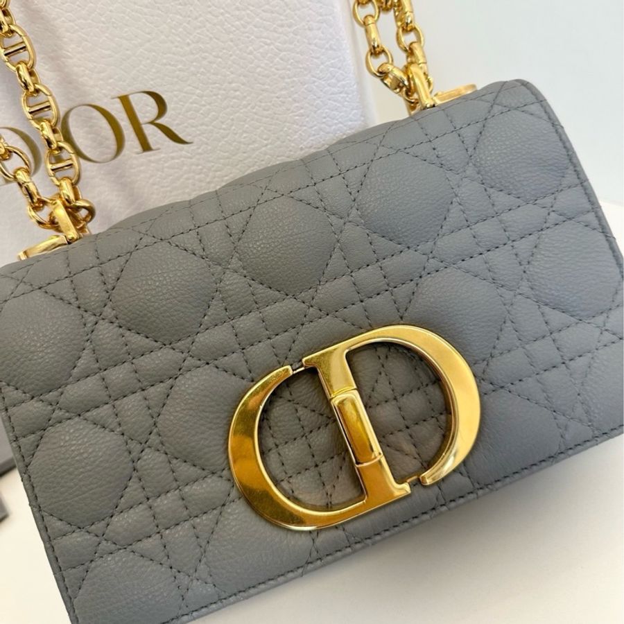 ✨Dior迪奧｜岩石灰金扣Caro戴妃鏈條包小號｜98新-9