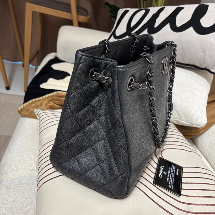 Chanel chain tote bag Caviar Skin grey 灰魚子醬牛皮復古銀扣-3