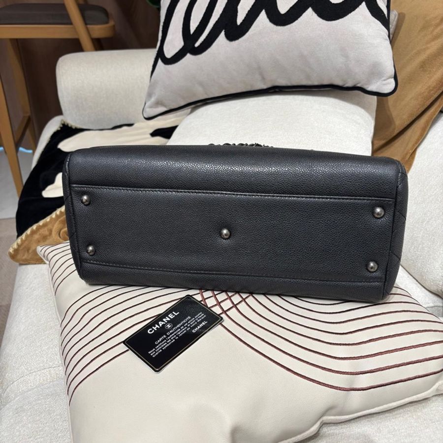 Chanel chain tote bag Caviar Skin grey 灰魚子醬牛皮復古銀扣-6