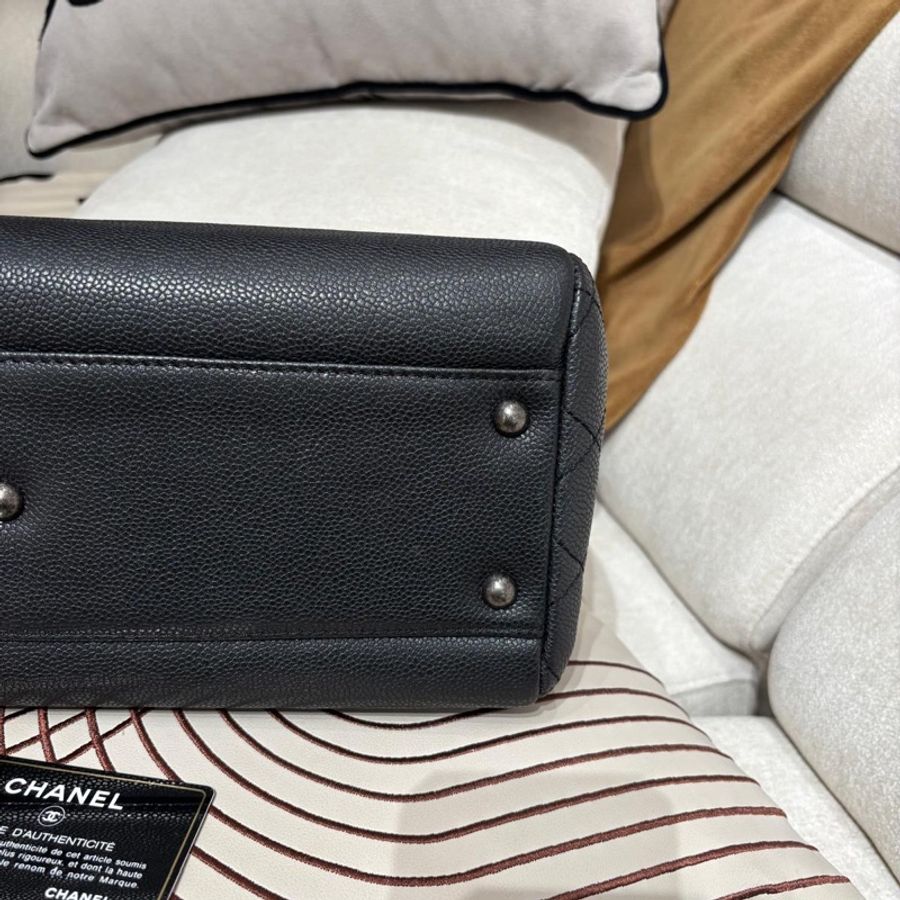 Chanel chain tote bag Caviar Skin grey 灰魚子醬牛皮復古銀扣-7