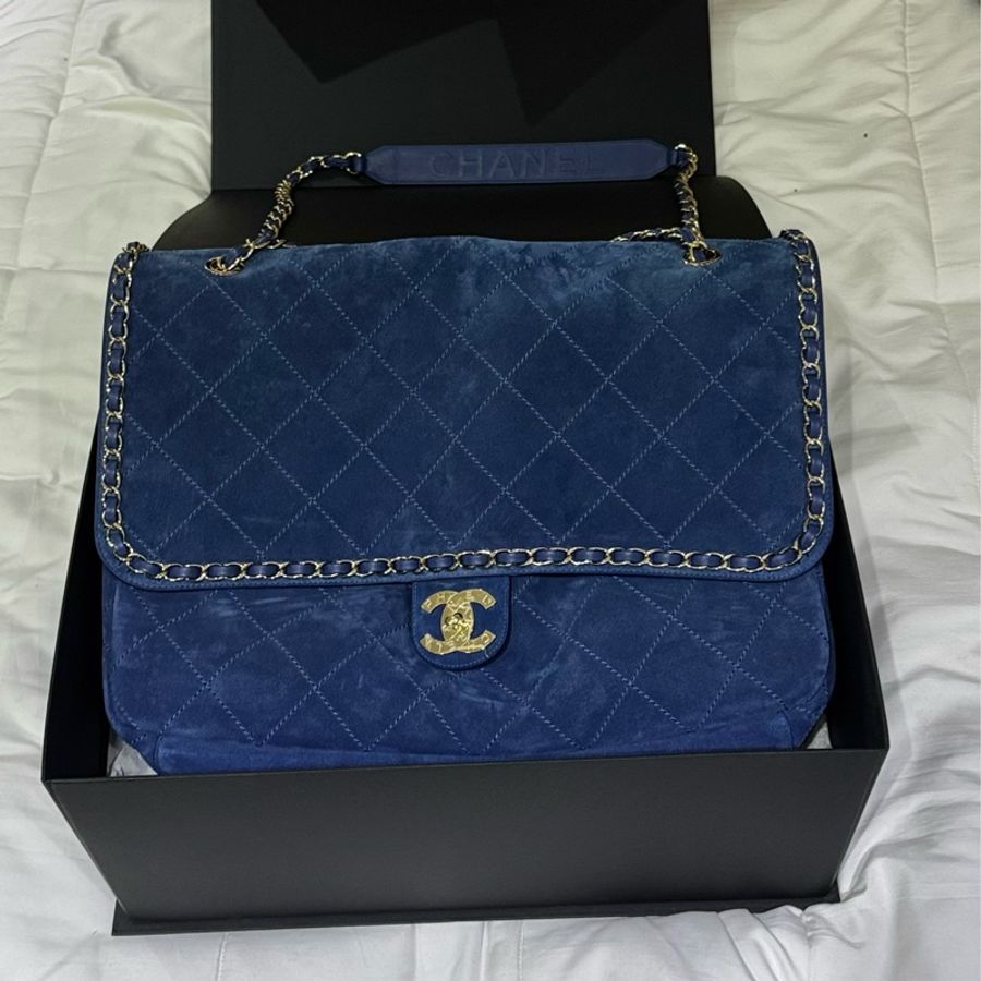 Nigo 權志龍Gd 同款Chanell x Pharrel Williams 菲董聯名限量款 flag bag 藍色麂皮大包近全新-0